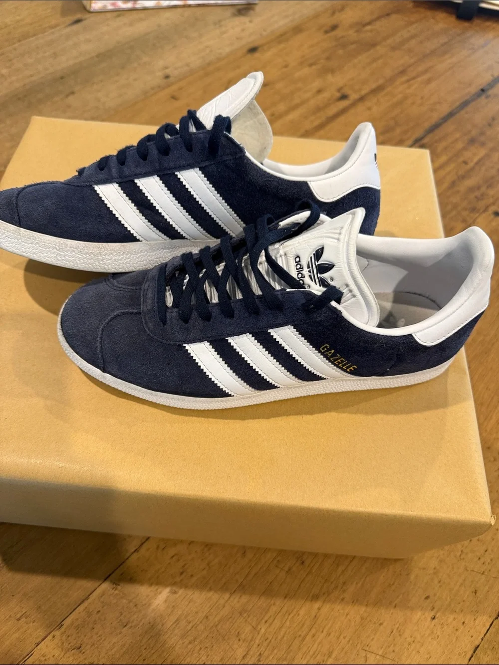 Adidas Gazelle Navy Suede Sneakers with White Stripes